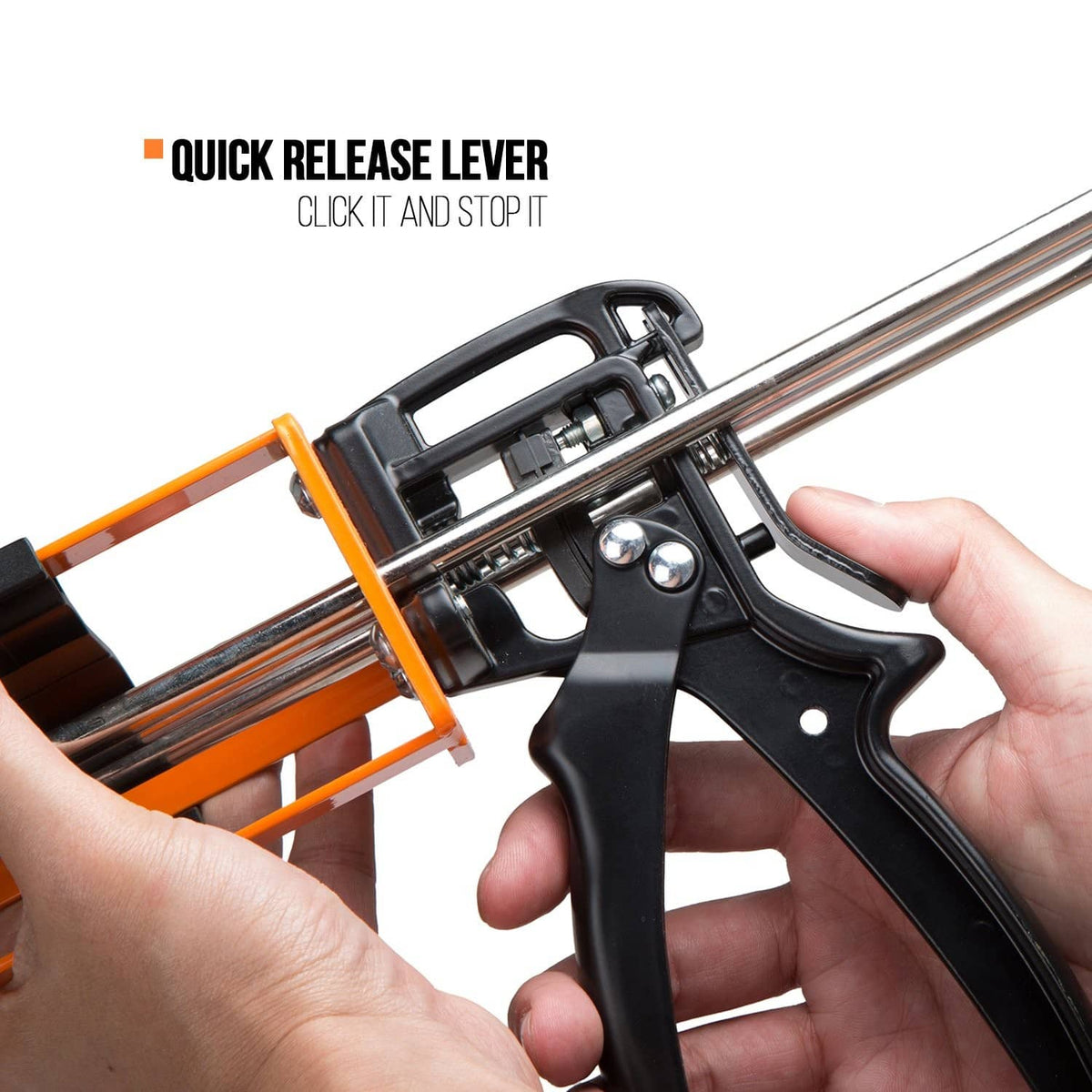 Dual component applicator gun with quick release lever and thumb trigger mechanism