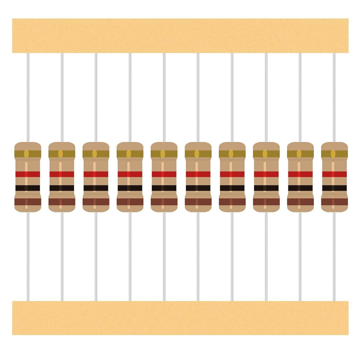 Resistor kit with multiple carbon film 1W resistors in assorted values