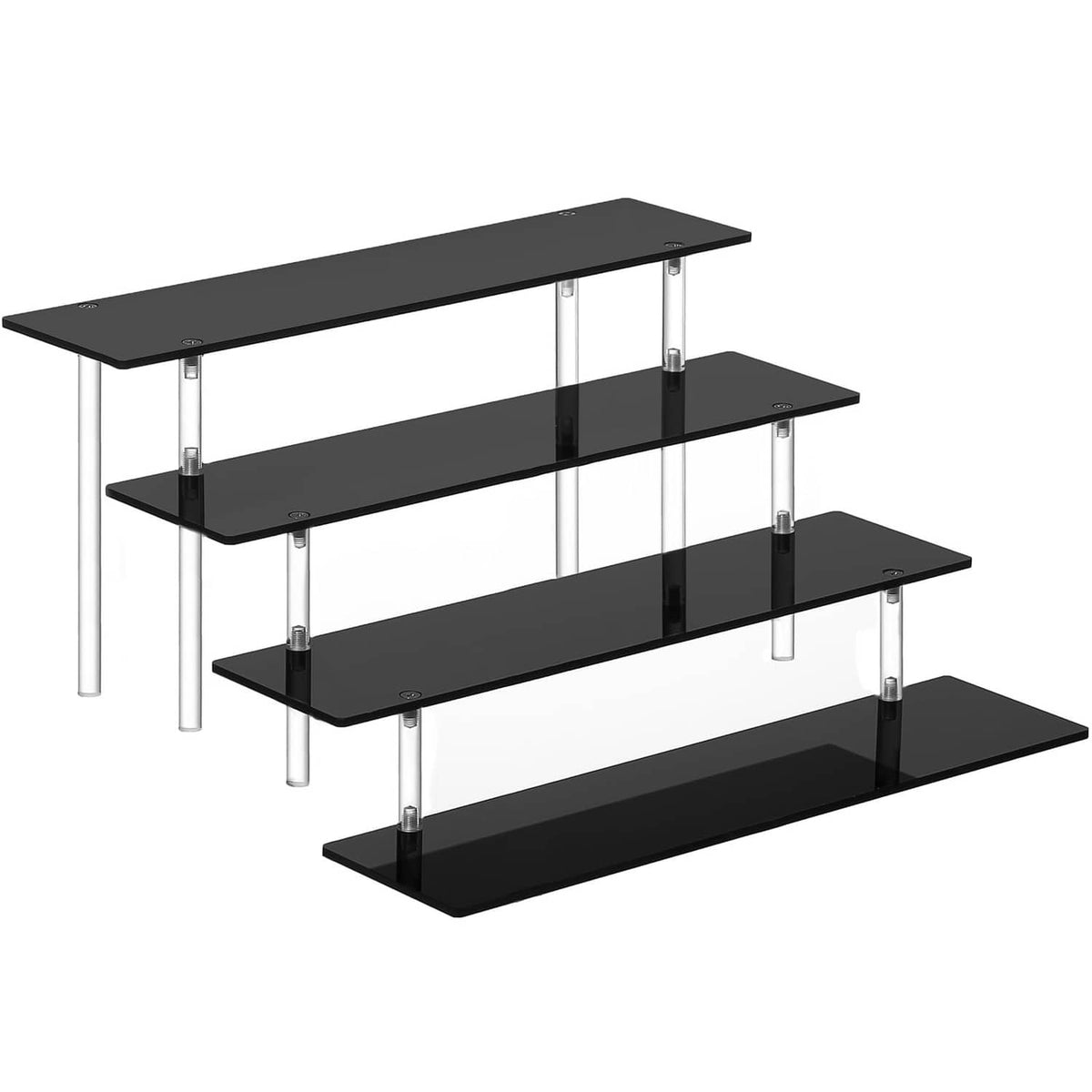 HENABLE 4-tier acrylic perfume organizer stand with black shelves and clear legs