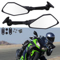 Black motorcycle rearview mirrors, pair with mounting hardware and screws