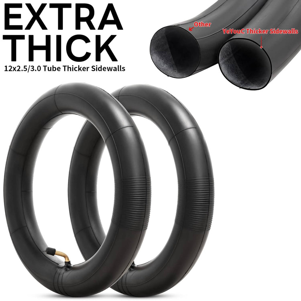 Black scooter inner tube pair with thicker sidewalls, valve stems attached