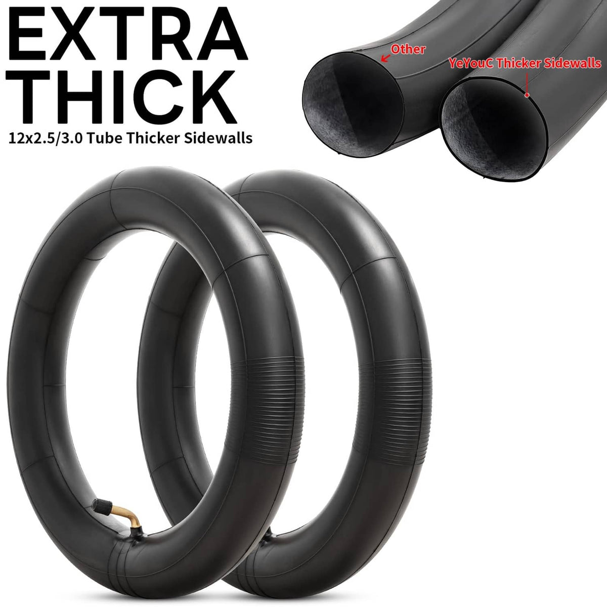 Black scooter inner tube pair with thicker sidewalls, valve stems attached