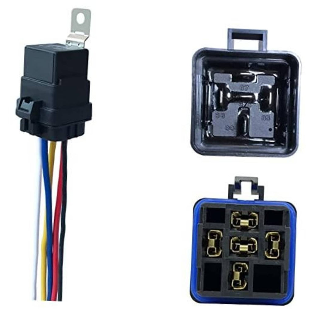 5-pin waterproof relay module with multi-color wire pigtail and mounting tab