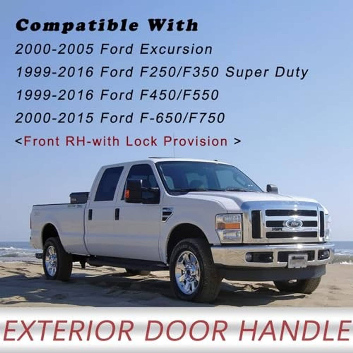 Black exterior door handle mounted on a truck’s side door panel.