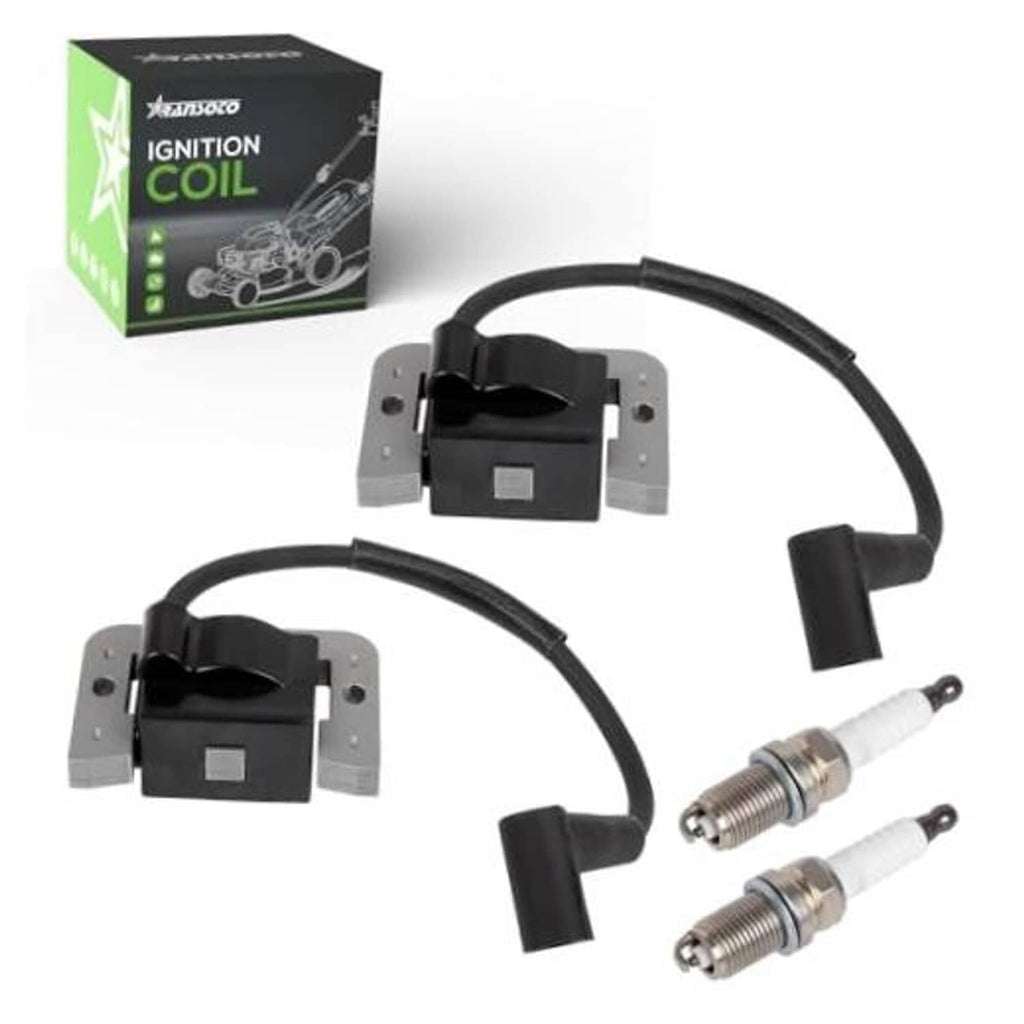Ignition coil module with two spark plug leads and wire harness, black and silver
