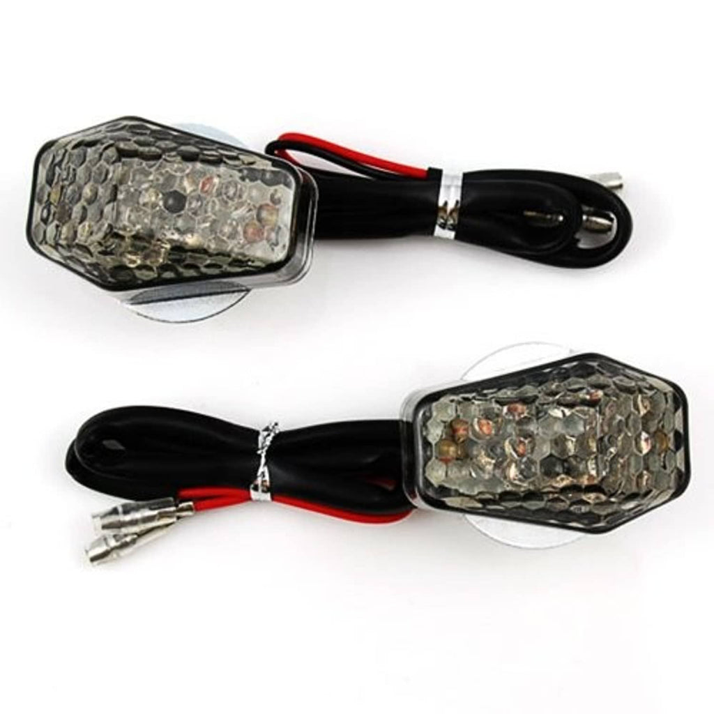 Universal LED turn signal indicators, smoke lenses with red/black wiring leads and connectors, pair