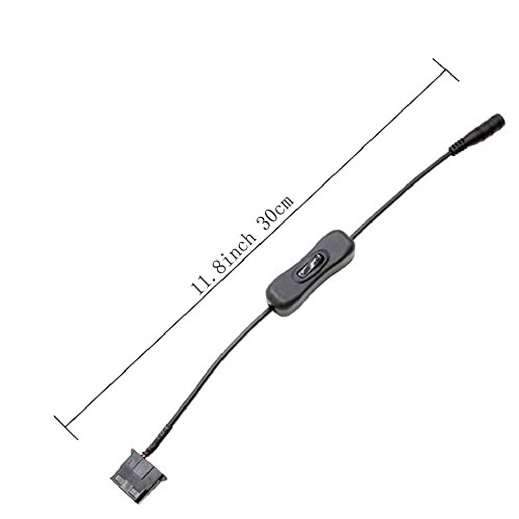 DC power adapter cable with inline switch, 11.8 inch length marking