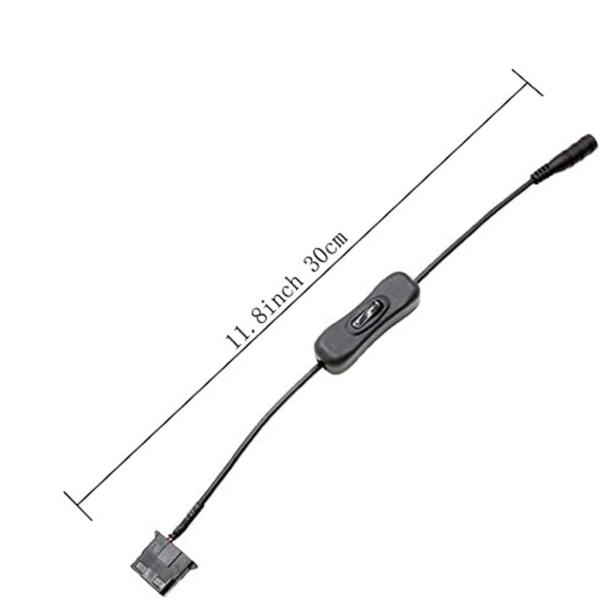 DC power adapter cable with inline switch, 11.8 inch length marking