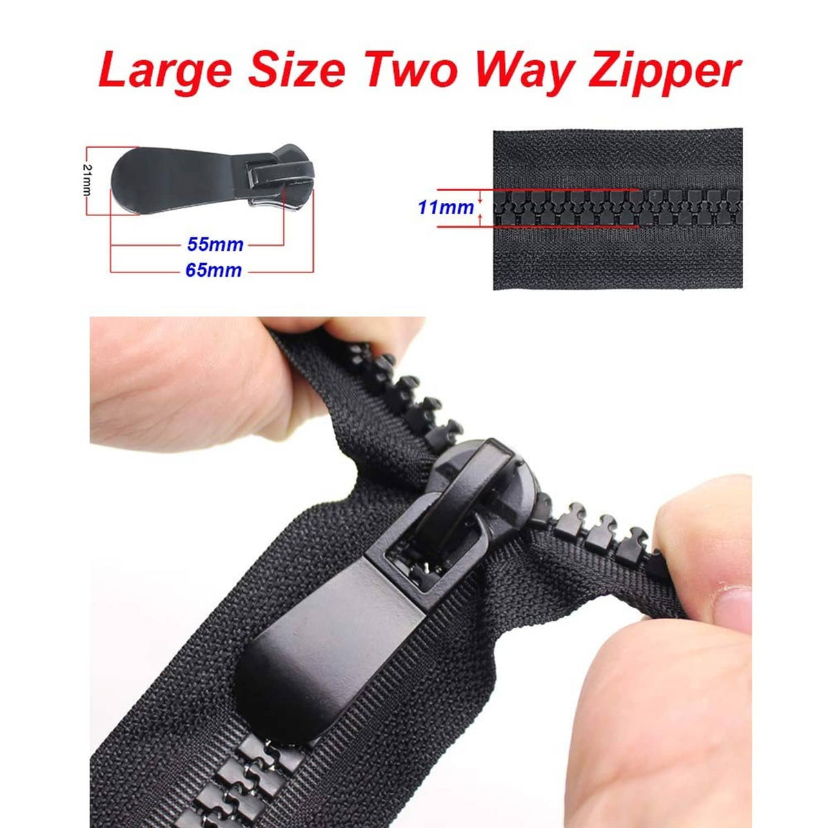 RivetOak YaHoGa #15 30" Super Large Two Way Separating Plastic Zippers for 30", Black
