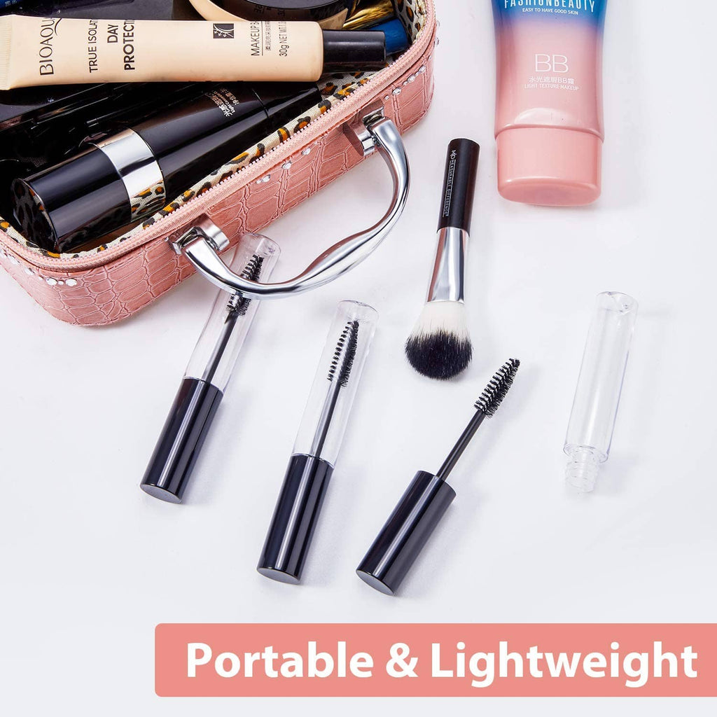 Portable set of empty mascara tubes with wand brushes and clear caps