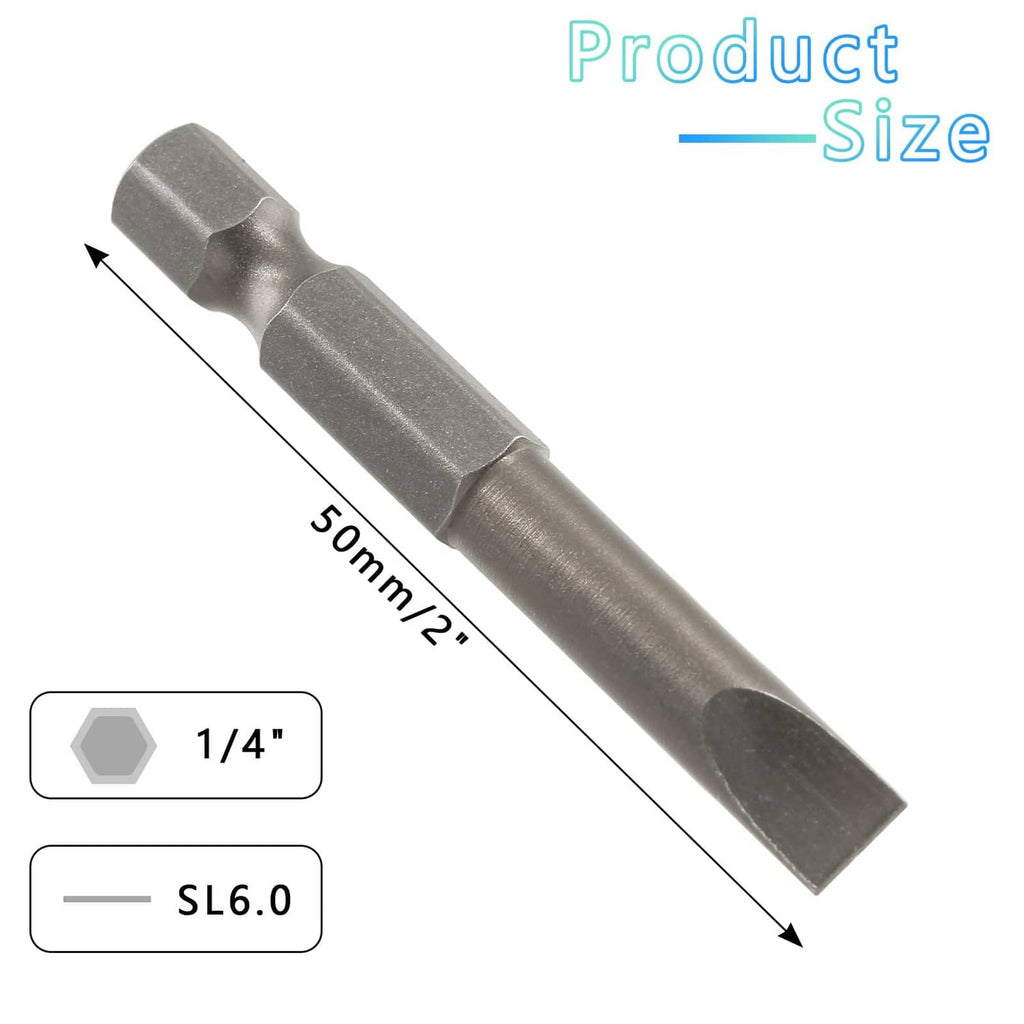 Single flat-head slotted screwdriver bit with hex shank