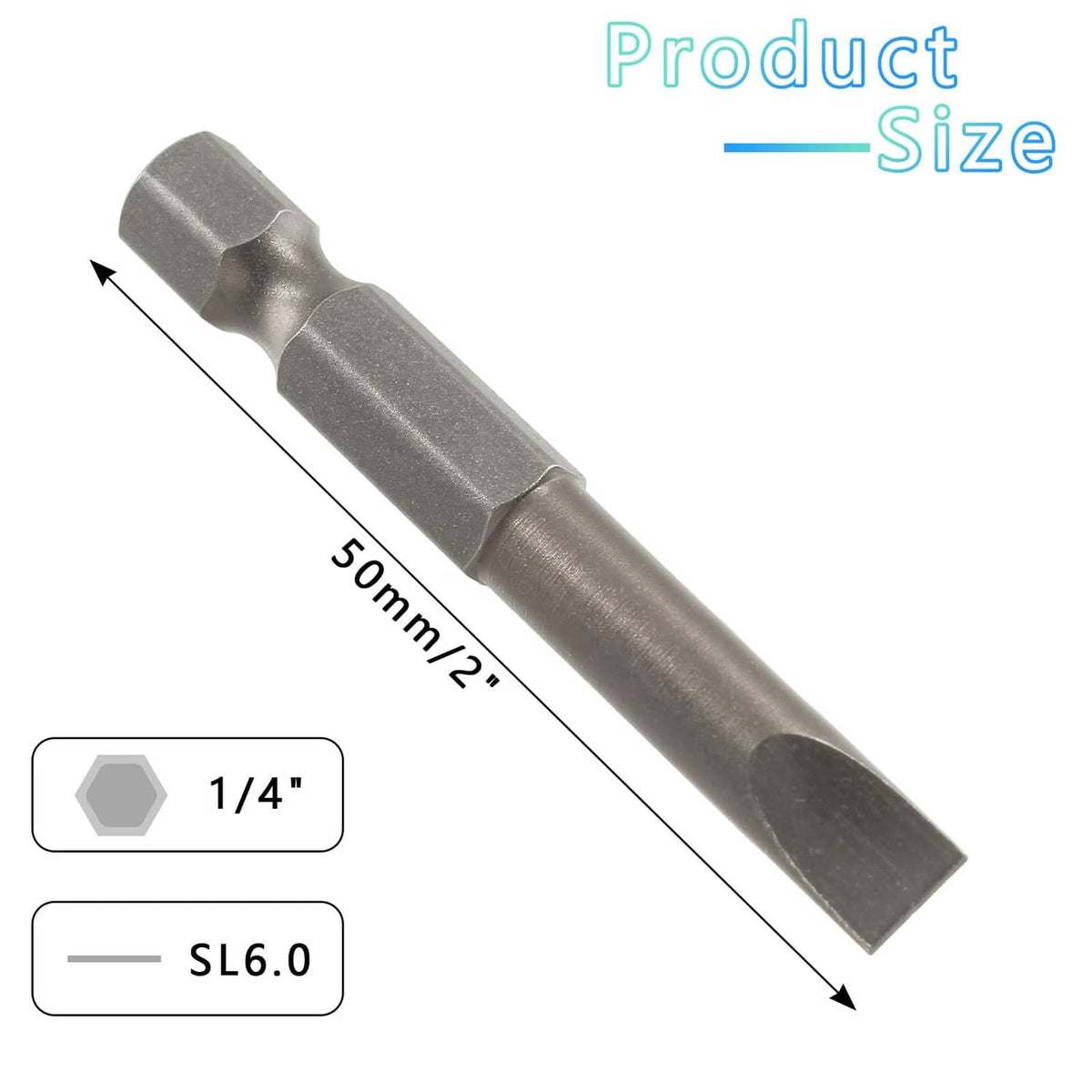 Single flat-head slotted screwdriver bit with hex shank