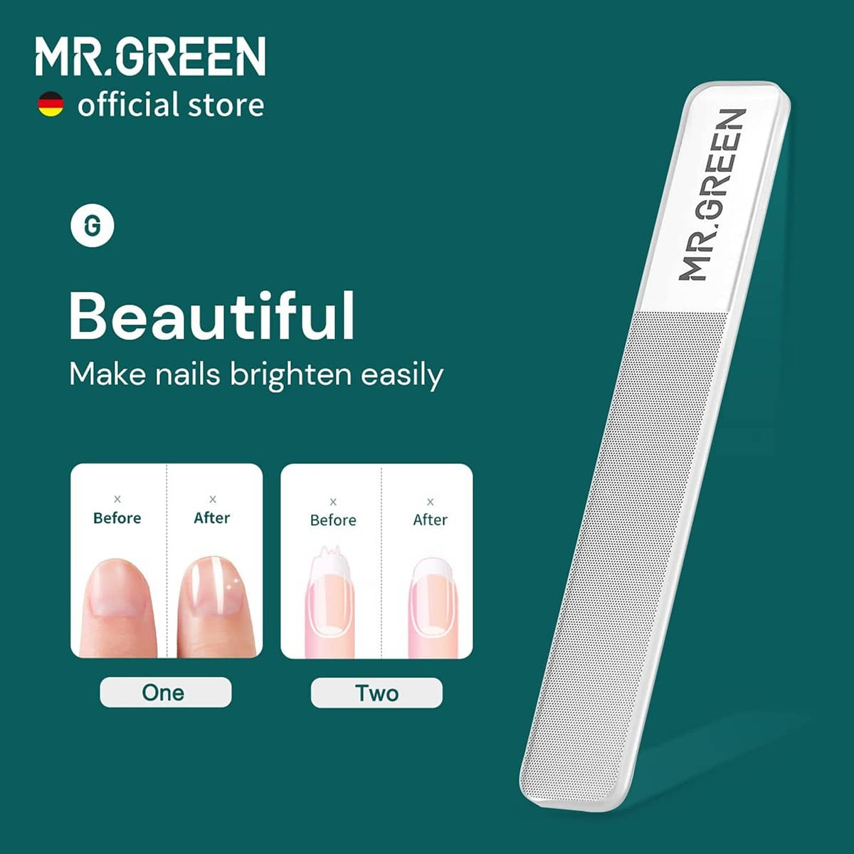 MR.GREEN textured nail file with straight edge in light gray