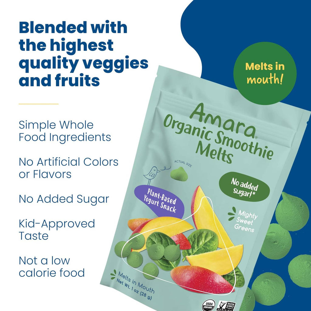 Amara Organic Smoothie Melts Mighty Sweet Greens pouch, no added sugar