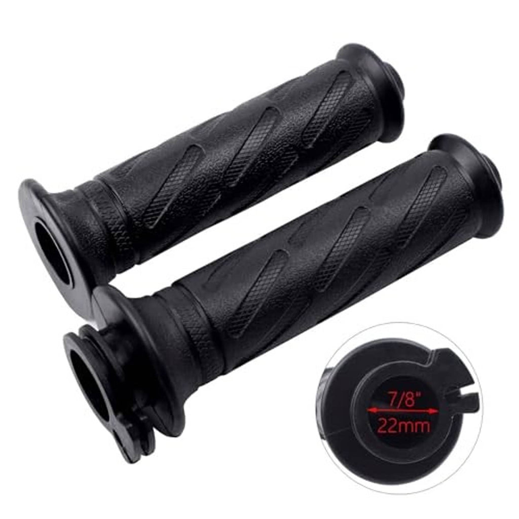 Black textured throttle grips with 7/8 in (22 mm) end diameter detail