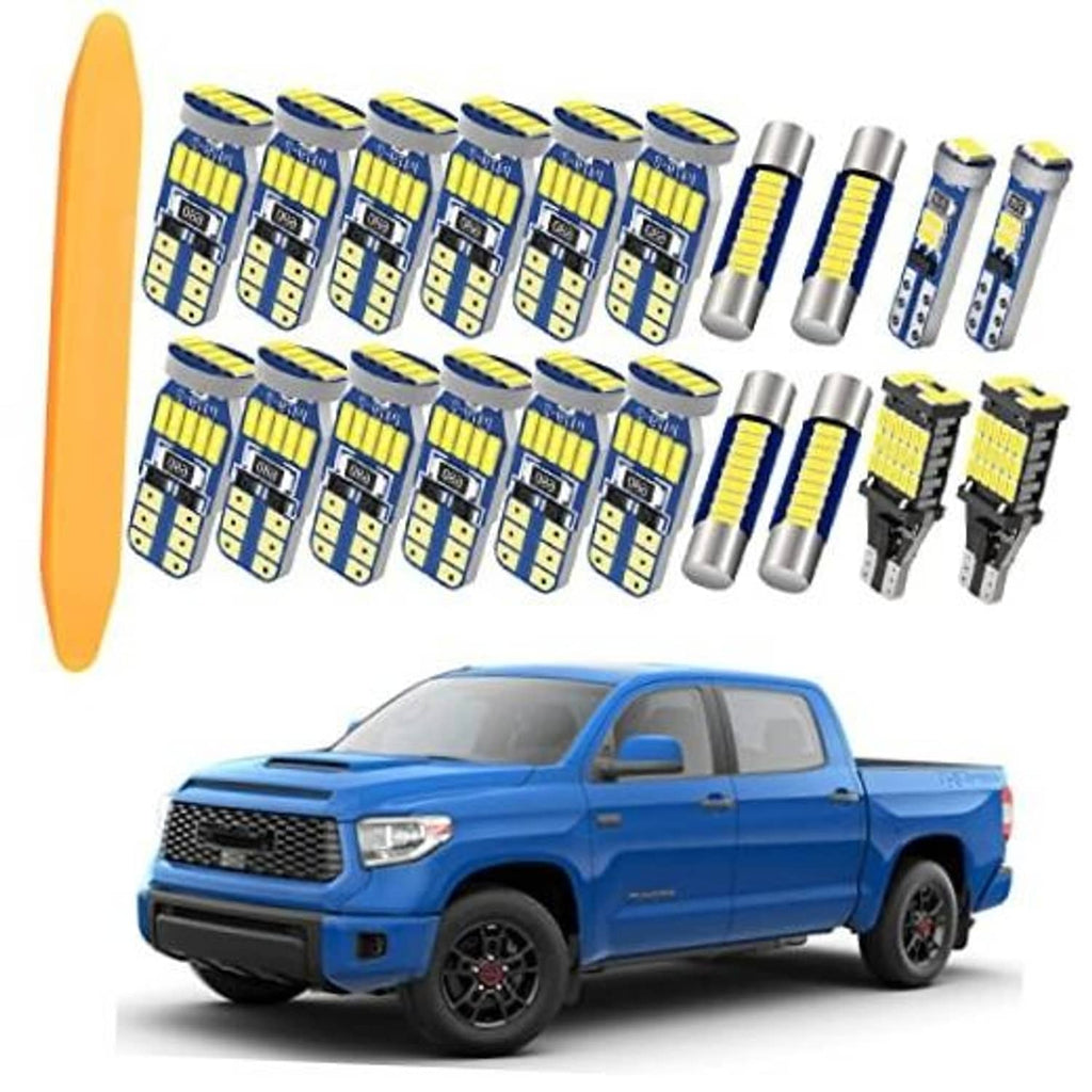 LED interior light kit with multiple blue circuit bulbs and silver caps