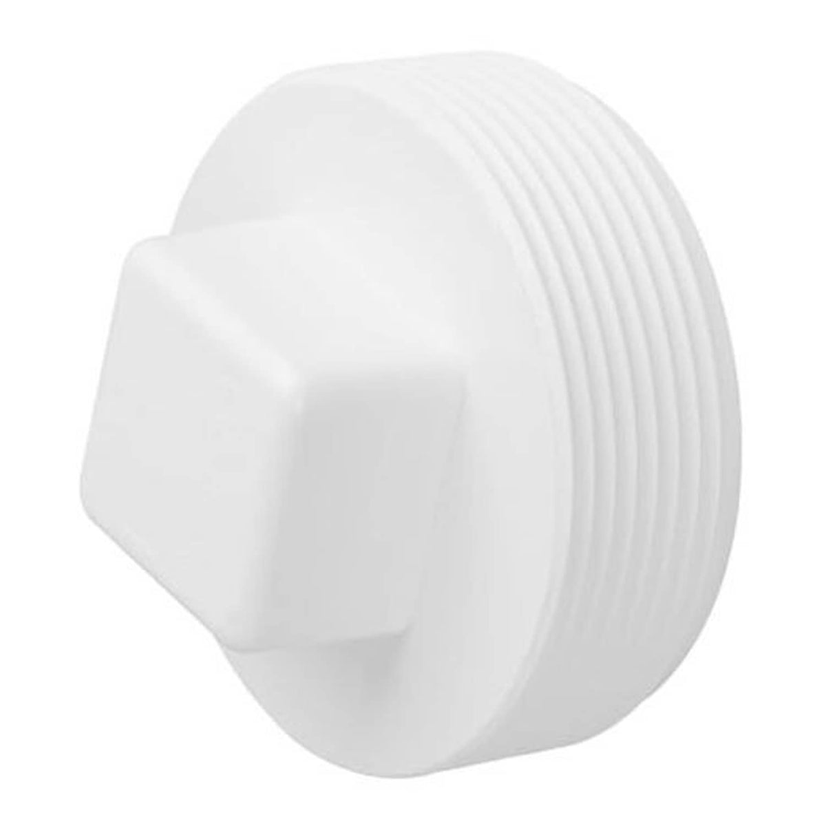 3-inch white PVC sewer cleanout plug with male threads, cap end