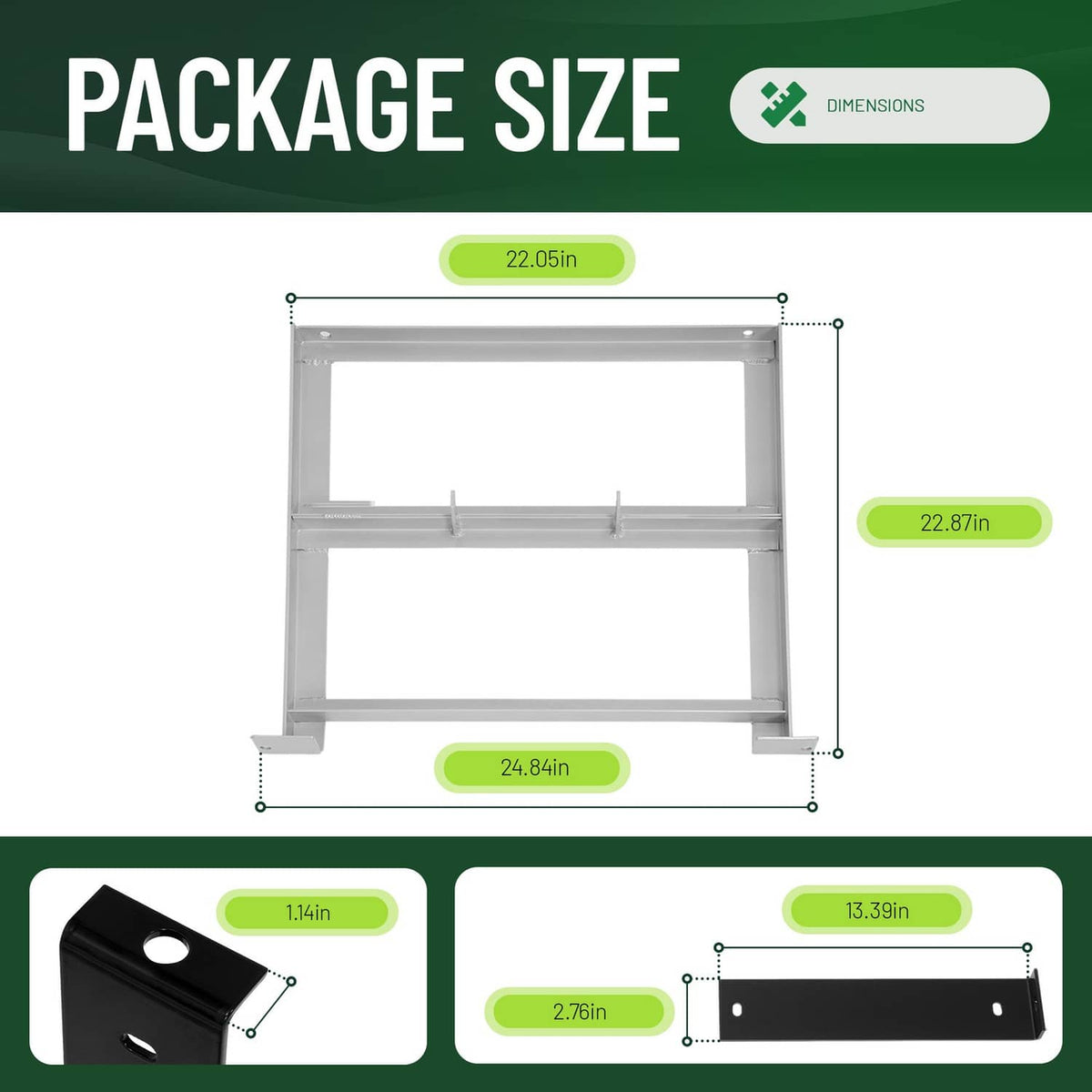 Aluminum battery tray dimensions diagram with bracket and plate measurements