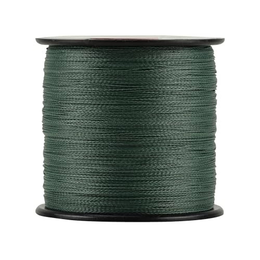 Green fishing line on a spool, side view
