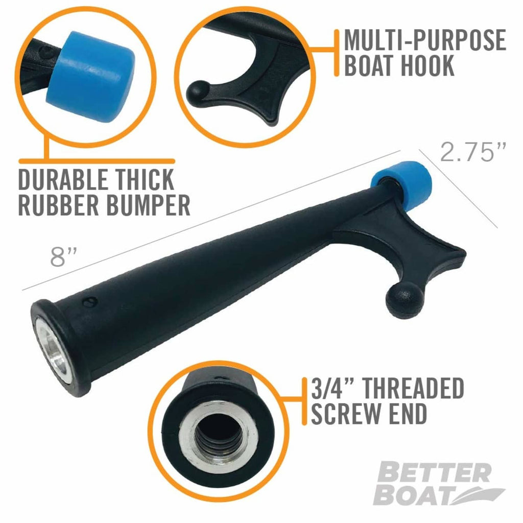 Black boat hook with blue rubber bumper and 3/4" threaded screw end