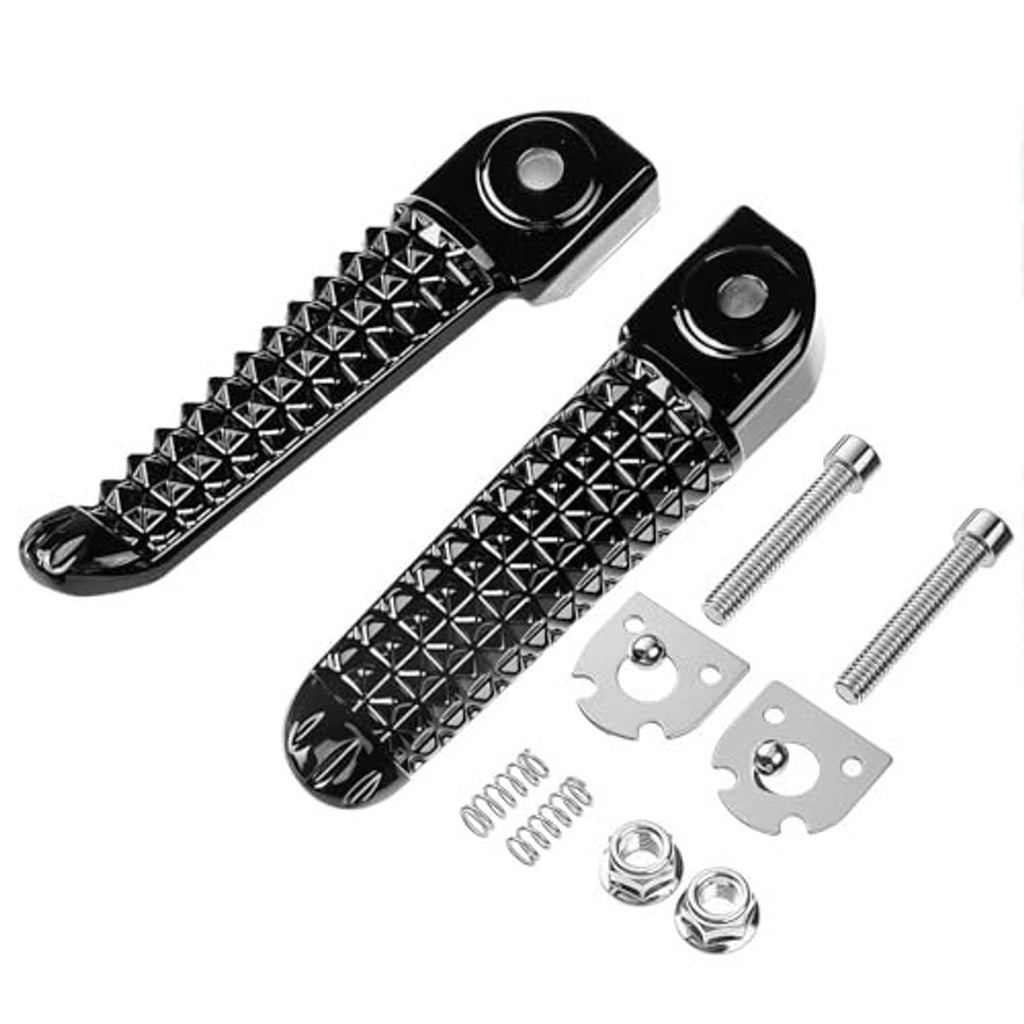 Front passenger foot pegs set with black diamond anti-slip grips and mounting hardware