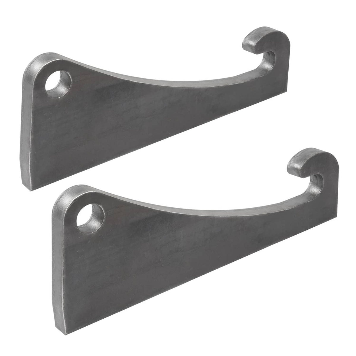 Metal quick-attach bracket pair with curved latch slot and round mounting holes