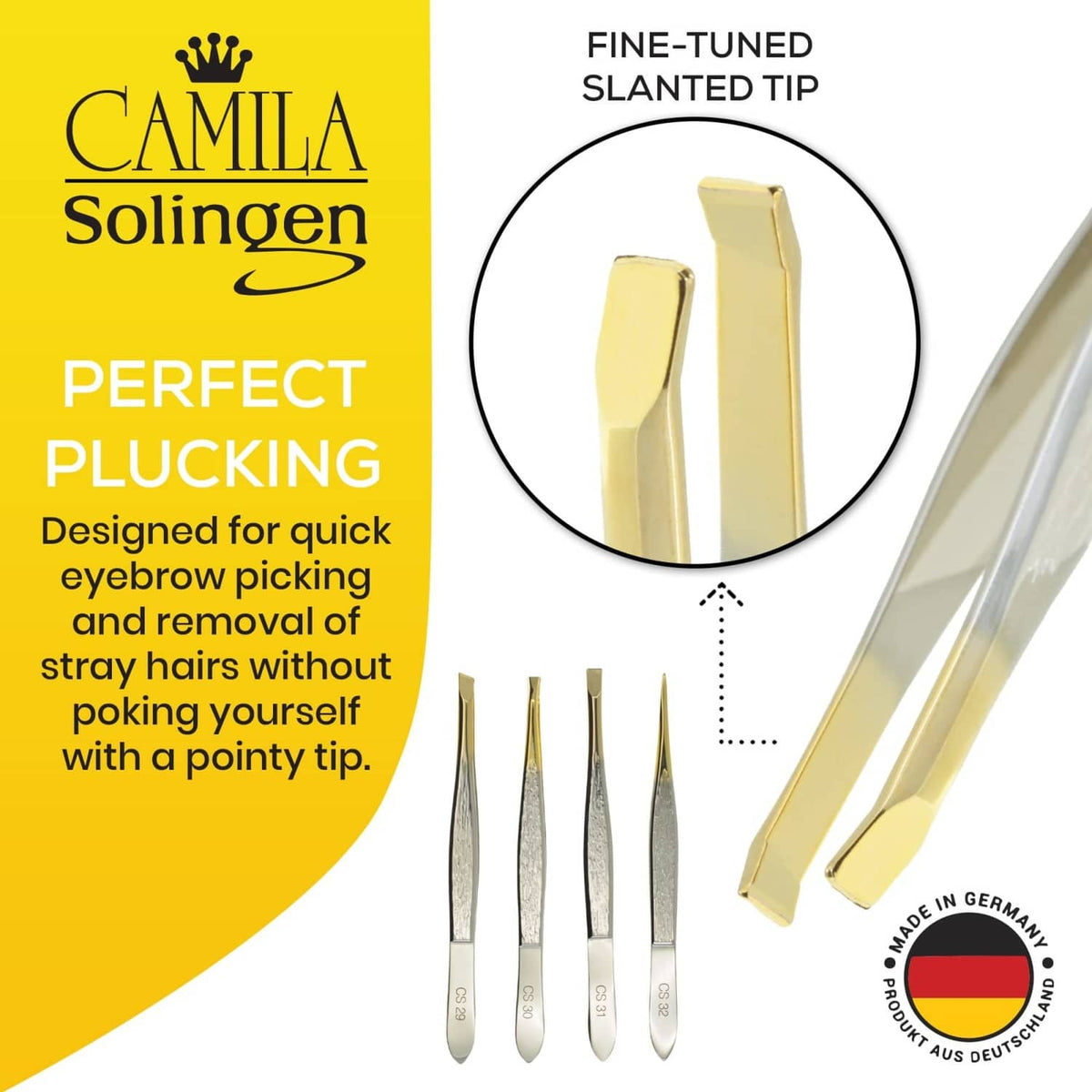 Fine slanted tip eyebrow tweezers with gold delicate tips
