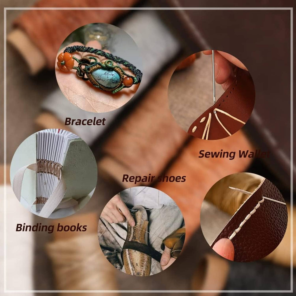 Waxed thread with leathercraft use icons for bracelets, wallet sewing, and repairs