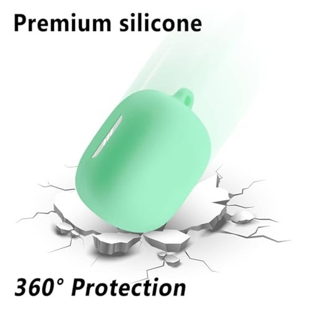 Green silicone earbud case with 360-degree protective shell design