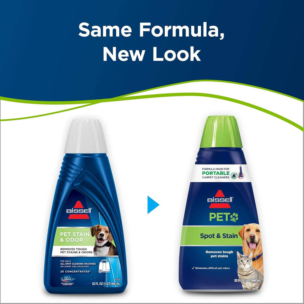 PET spot & stain formula bottles side-by-side showing a new look