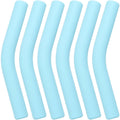 Light blue silicone straw elbow tips, curved design, 6-pack