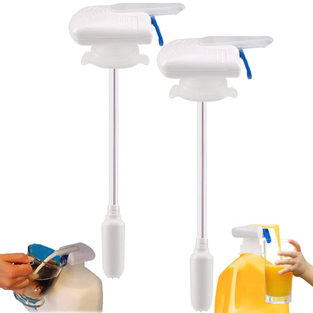 Two-pack electric drink dispensers with white base and blue trigger tube