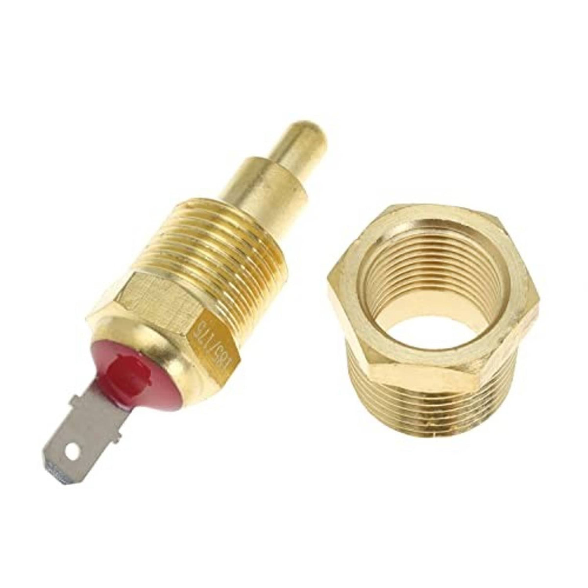 Brass temperature sensor switch with threaded body and two-wire spade connector