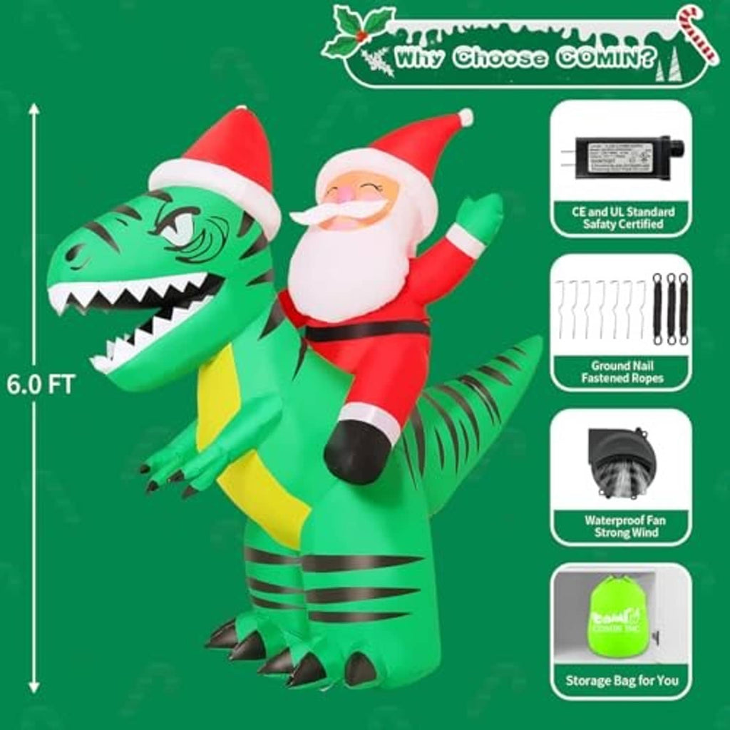 6 ft inflatable Santa riding green crocodile with safety and ground stakes diagram