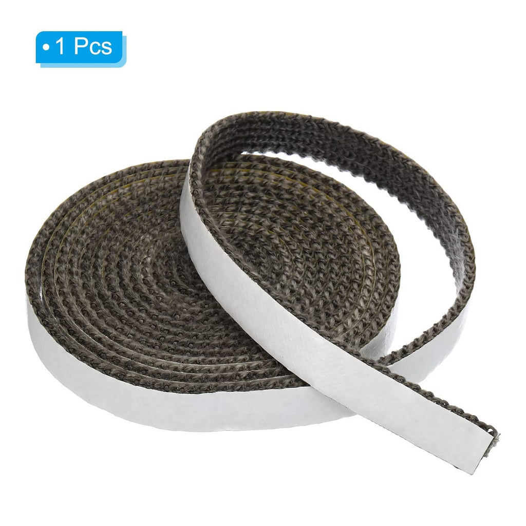 Graphite fiberglass stove gasket roll with attached gasket strip, dark gray