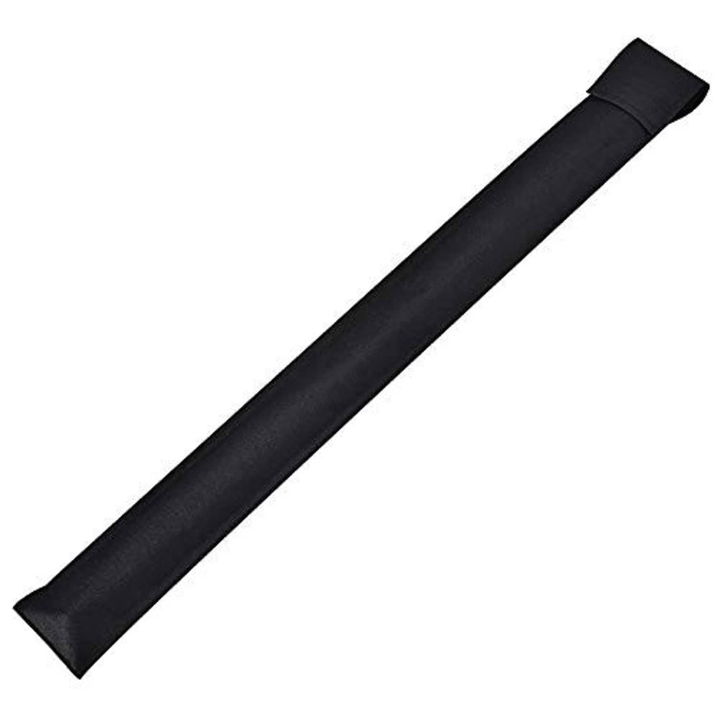 Black long cue stick carrying sleeve with rolled end flap.