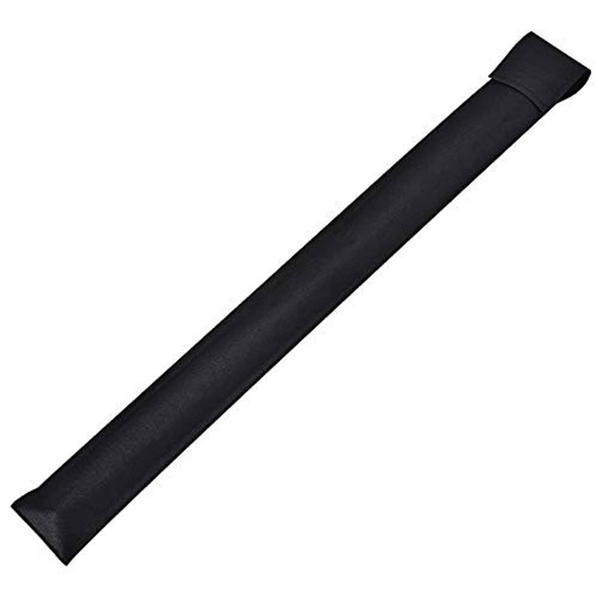 Black long cue stick carrying sleeve with rolled end flap.