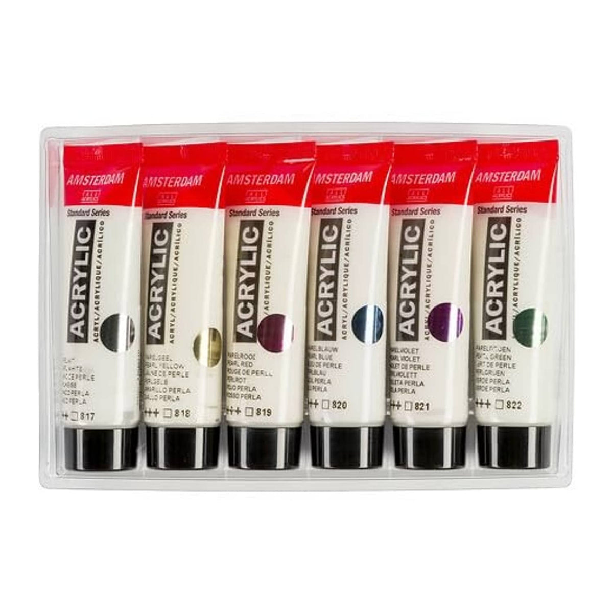 Amsterdam Standard Series acrylic paint tubes set, six colors in individual bottles