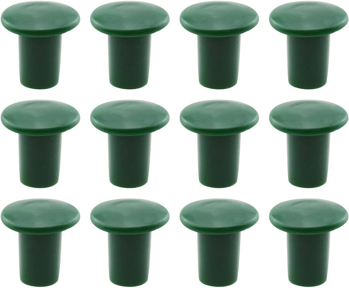 Green plastic screw-on mushroom rebar safety caps, 12-piece set with round caps and stems