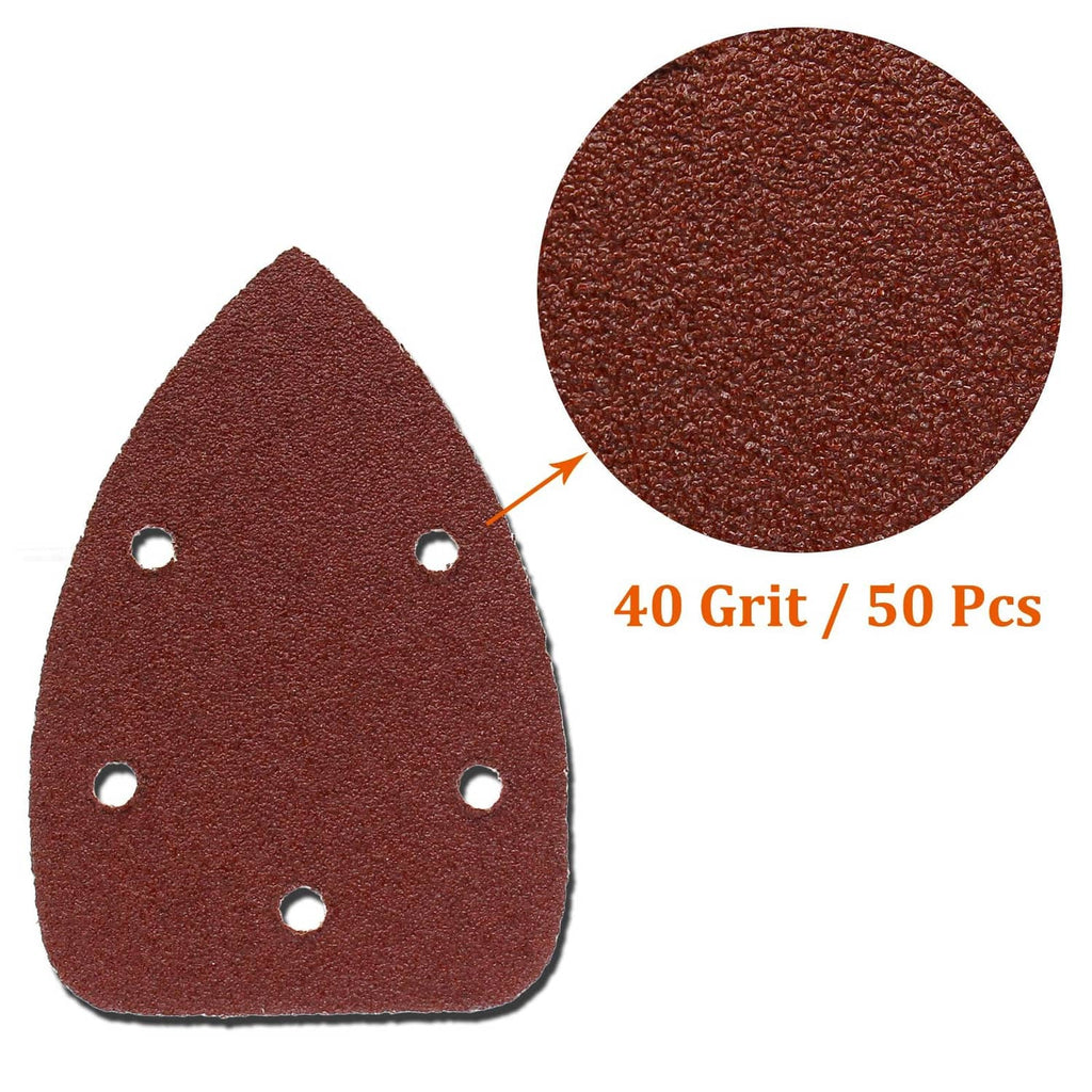 Triangular and round hook-and-loop sanding pad sheets with dust holes, brown abrasive