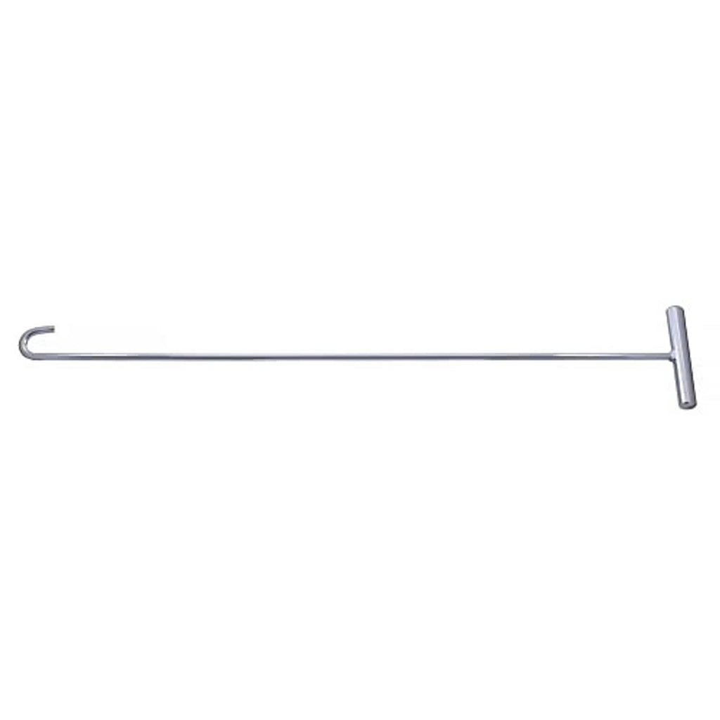 Chrome 5th-wheel pin puller with long bar and L-shaped end, straight handle