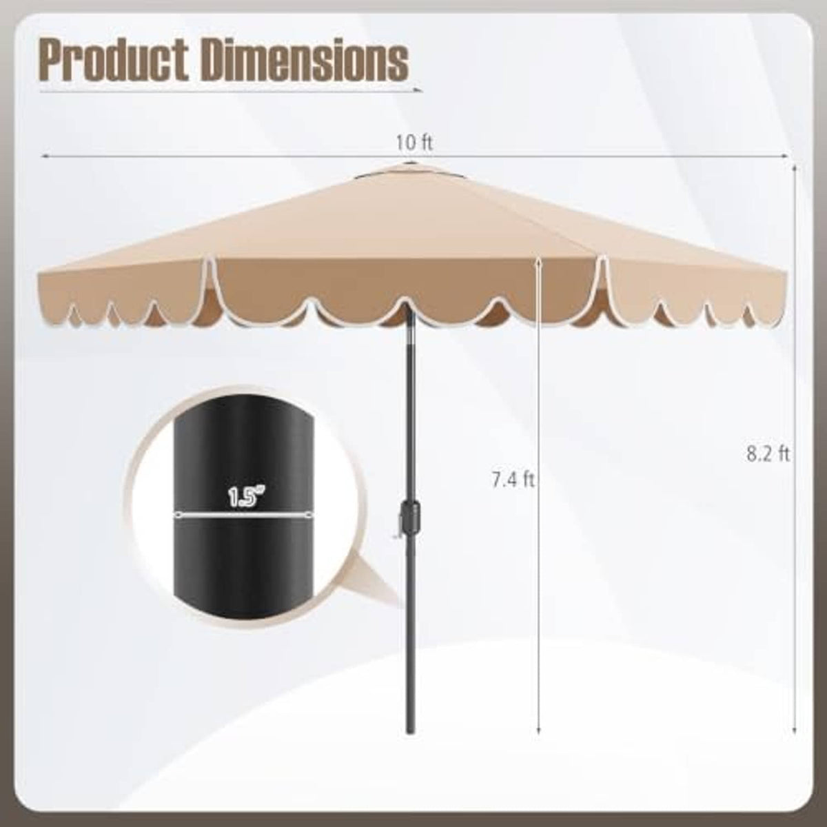 Beige two-tier patio market umbrella with 10 ft canopy and center pole