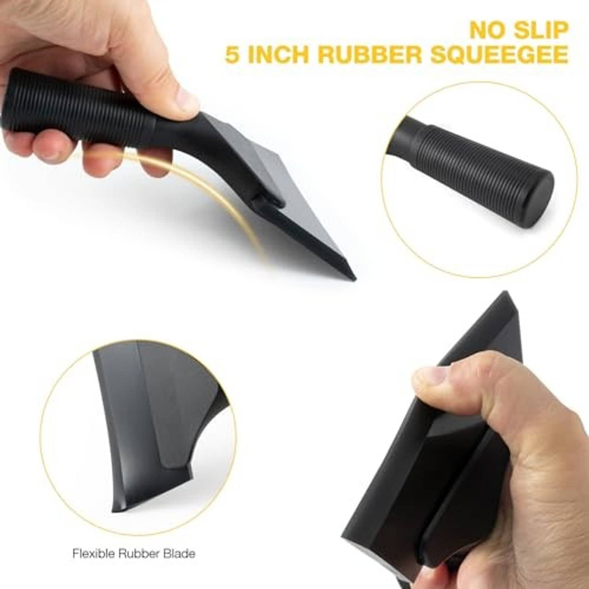 Black rubber squeegee with ribbed grip for vinyl wrapping and window tinting