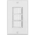 White triple rocker light switch plate with three rectangular rocker buttons