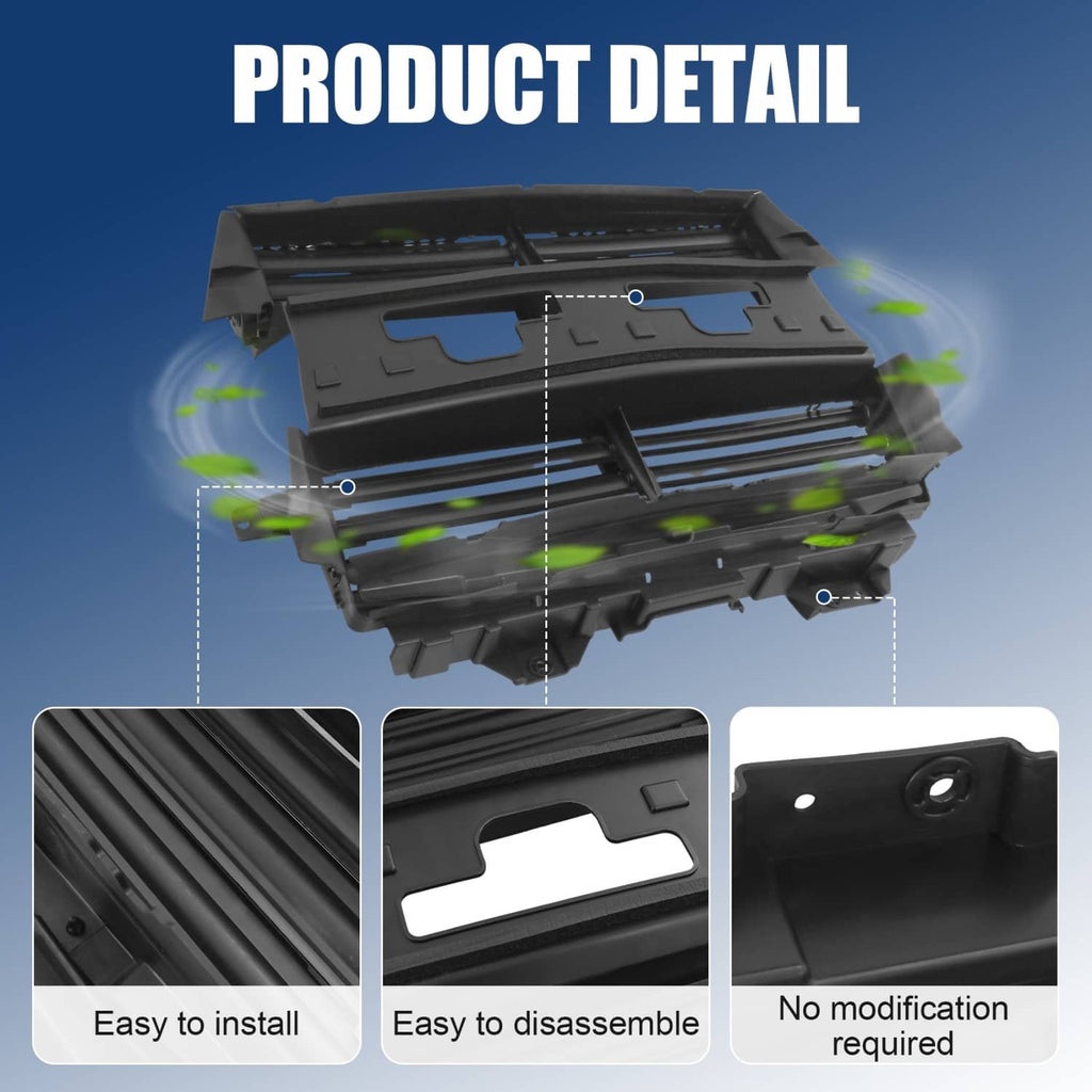 Black radiator shutter assembly with slats and vented mounting frame