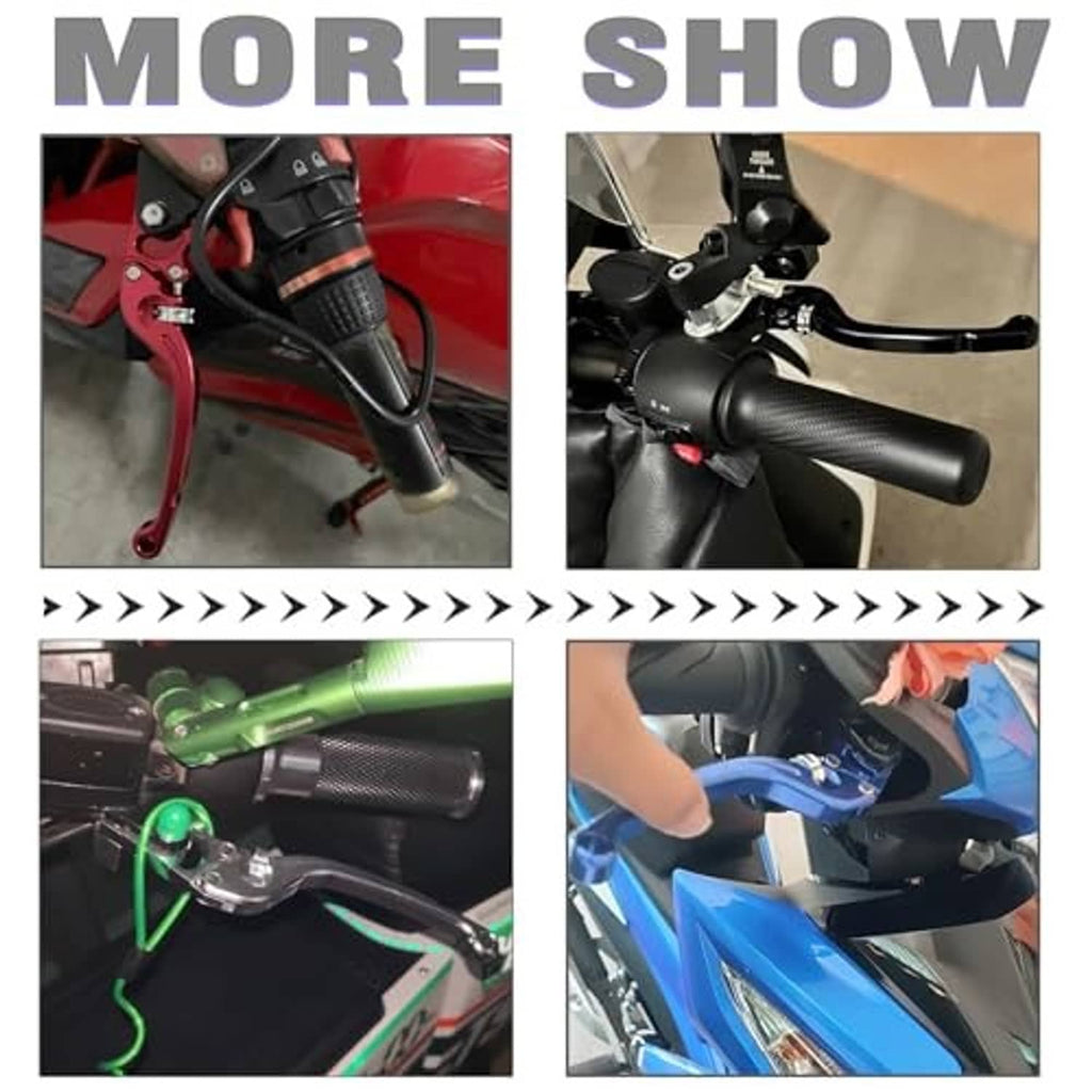 Red CNC adjustable motorcycle brake lever handle installed near black handlebar grip
