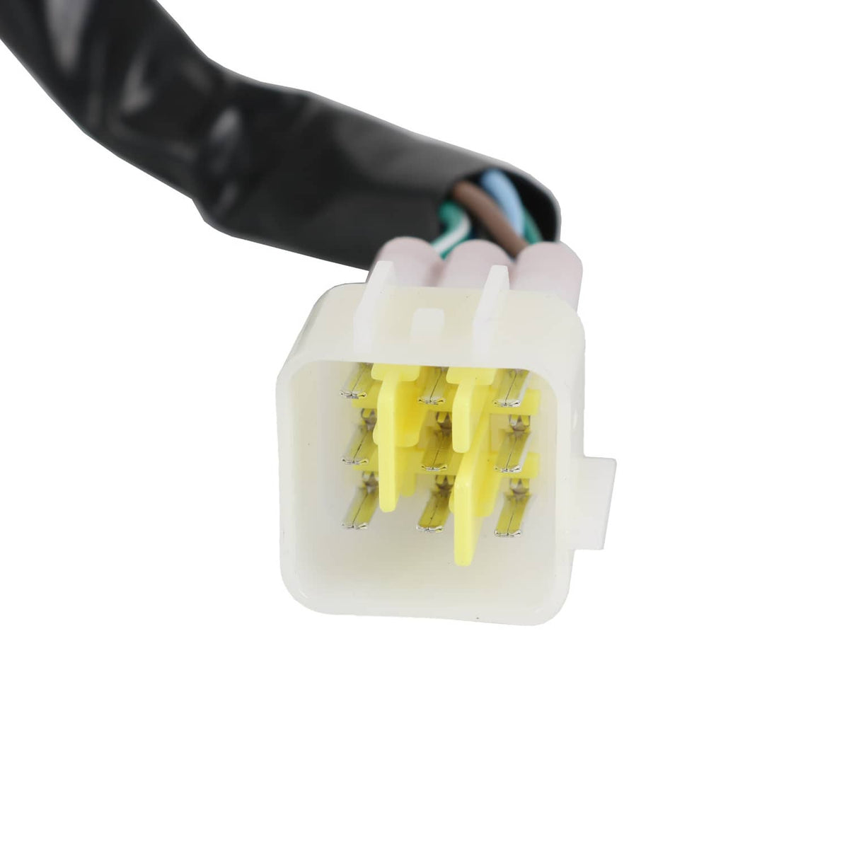 Motorcycle switch connector with translucent plug and colored wire terminals