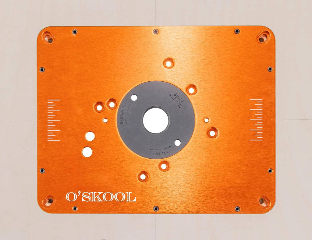 O'SKOOl router table insert plate with central hole and engraved measuring marks
