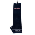 Navy embroidered golf towel with UCONN logo and HUSKIES label