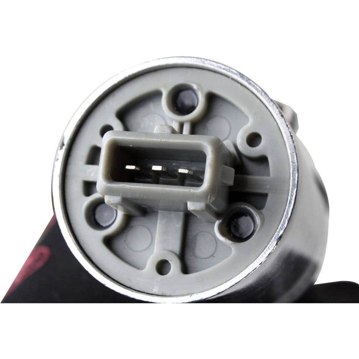 Idle air control valve motor electrical connector on round metal base
